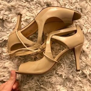 UNISA Nude Patent Open-Toed Heels